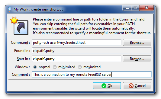 Create Shortcut dialog